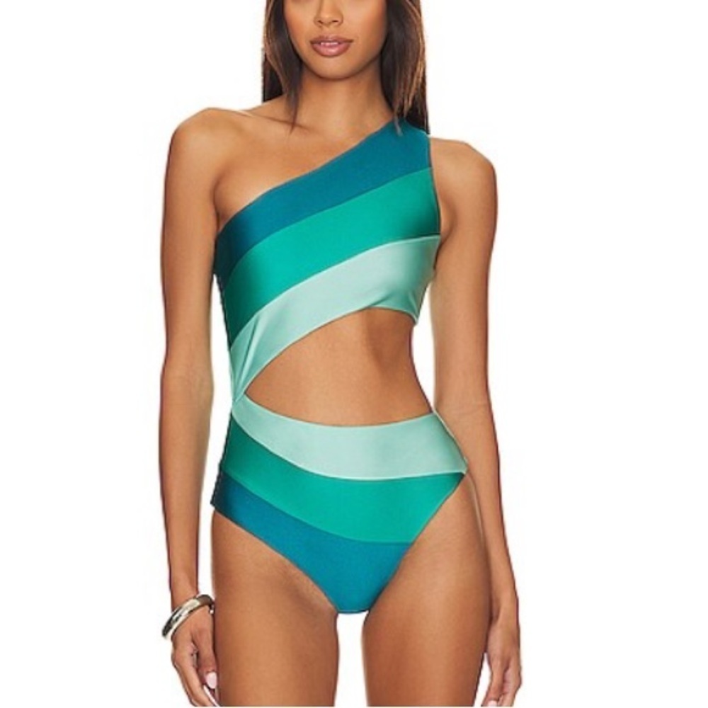 New! Beach Riot Joyce cosmic colorblock One-Shoulder Swimsuit 1653